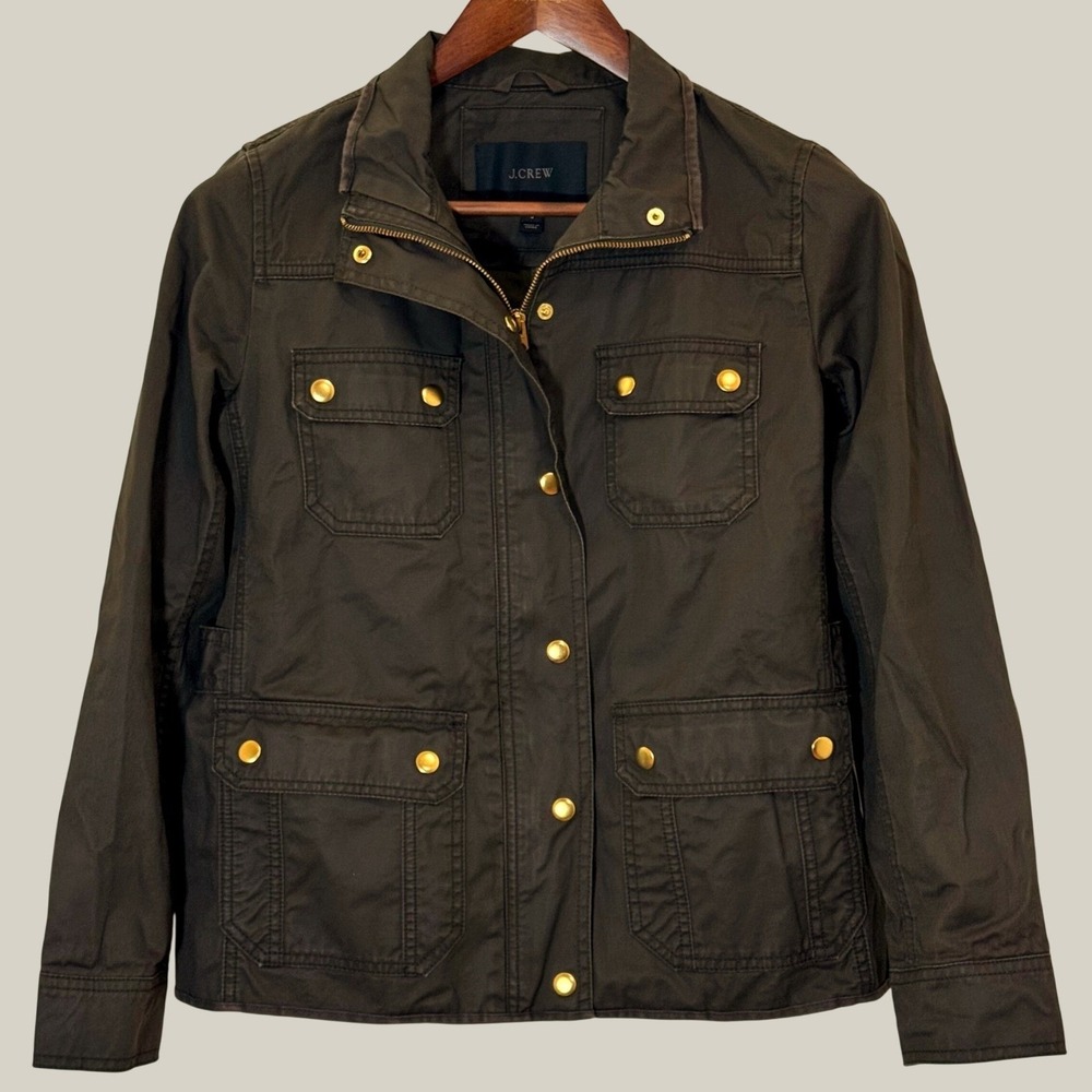 J.Crew Downtown Field Jacket Women's S Mossy Brown Waxed Cotton Utility 19034 - Picture 2 of 12
